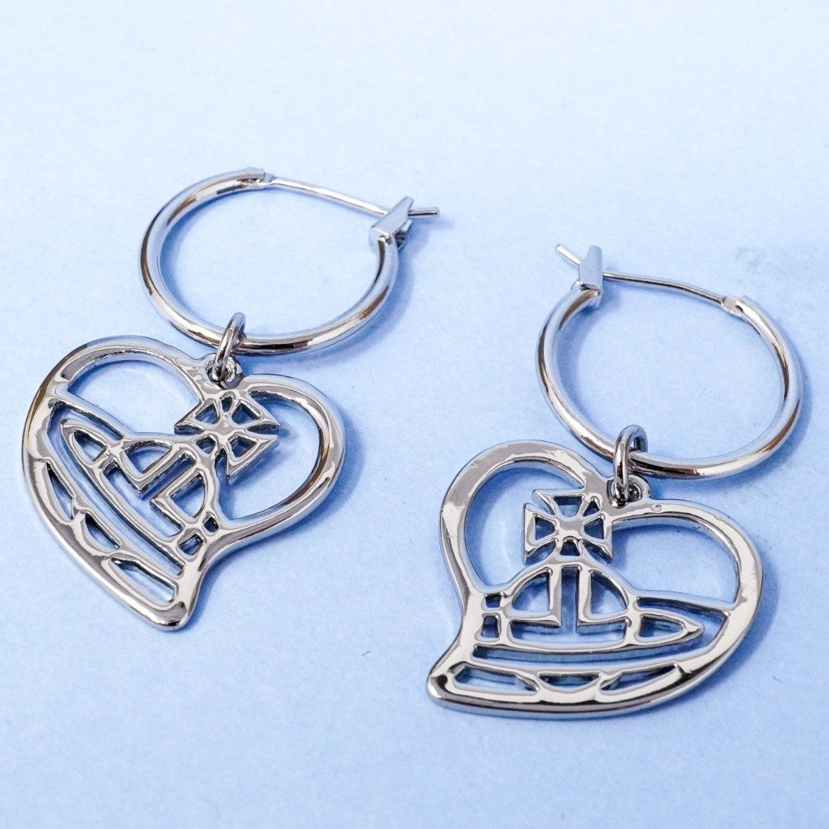Vivienne Westwood Bracelet Silver Large Heart Orb Dangle Hoops & Box Included