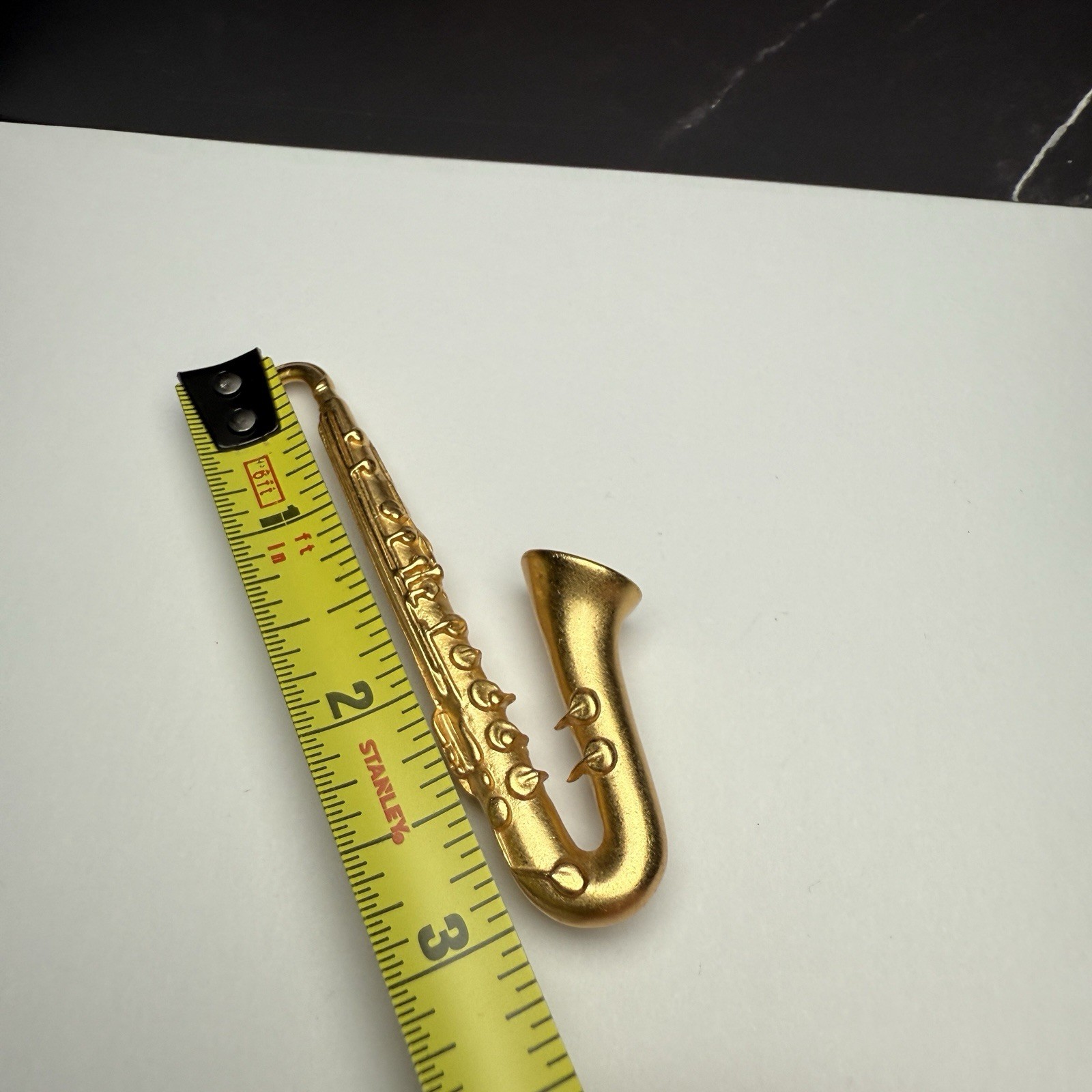 Signed KJL Gold Tone Saxophone Musical Instrument Brooch Pin Kenneth Jay Lane