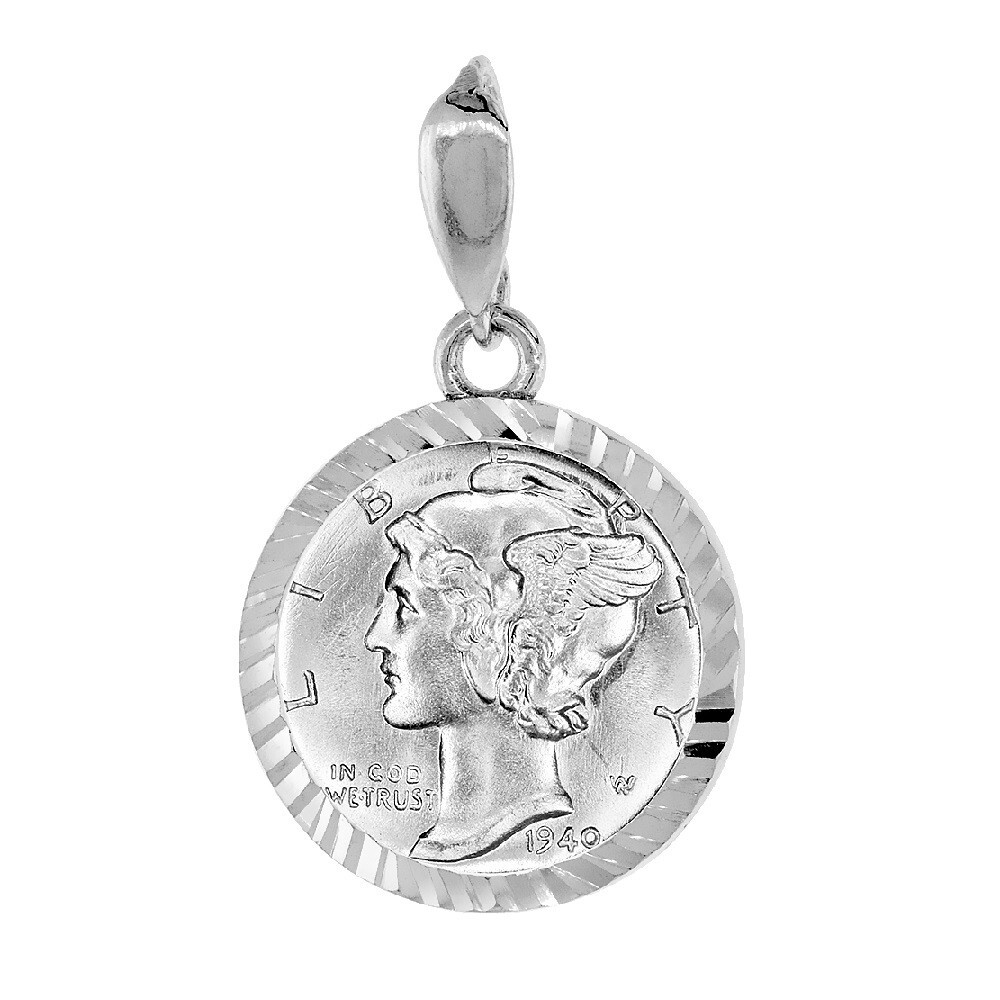 18 mm Sterling Silver 10 Cent Dime Coin Prong Back Bezel Pendant, Box Chain