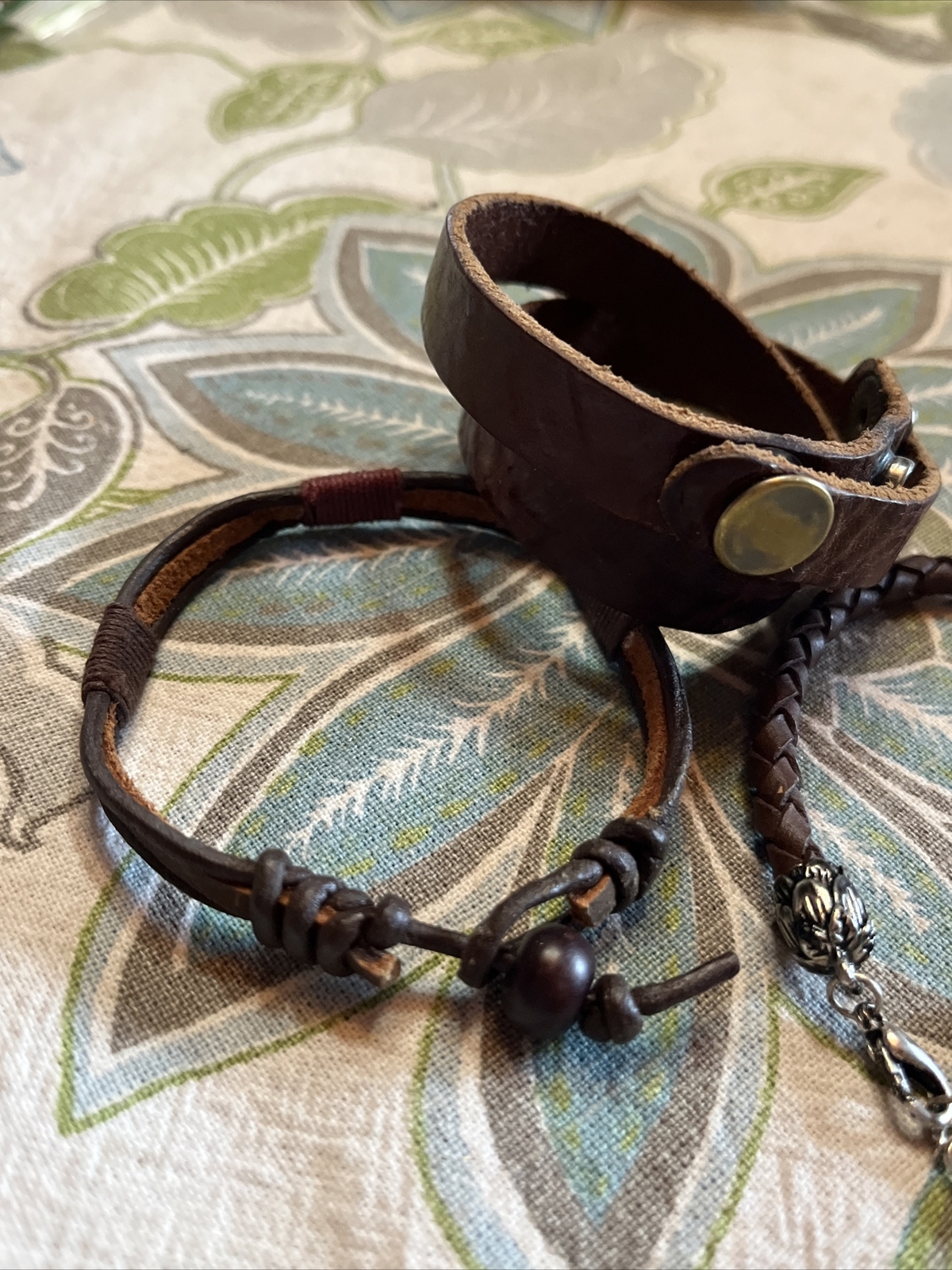 Lot Of 3 Brown Leather Bracelets Adults Unisex 7 & 8”