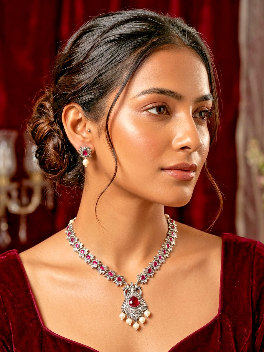 Oxidized Silver Necklace and Earring Set
