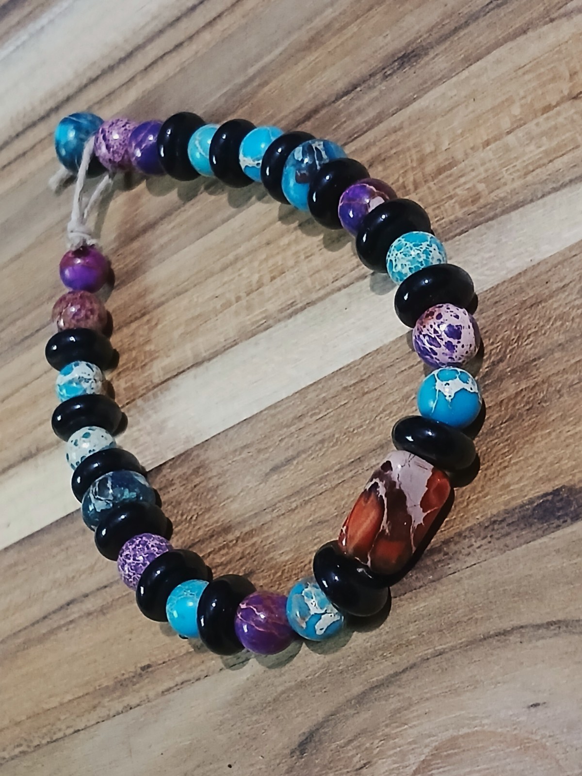 Bracelet Hemp Usa Unisex Travel Hippie Gift Dyed Imperial Jasper Black Glass