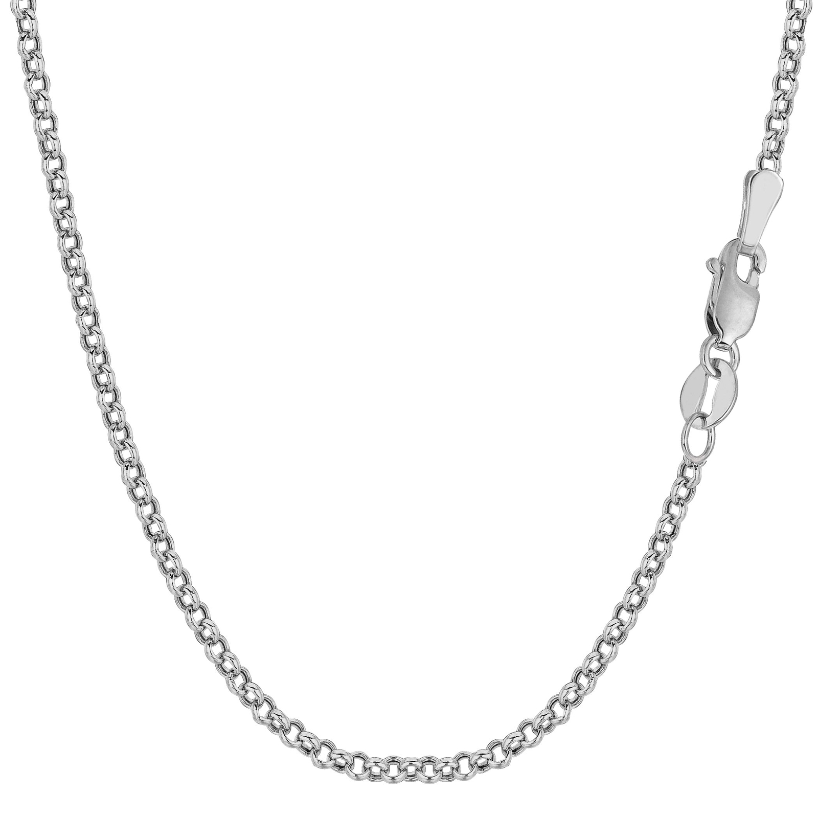 10k White Real Gold Round Rolo Link Chain Necklace, 2.3mm, 16″