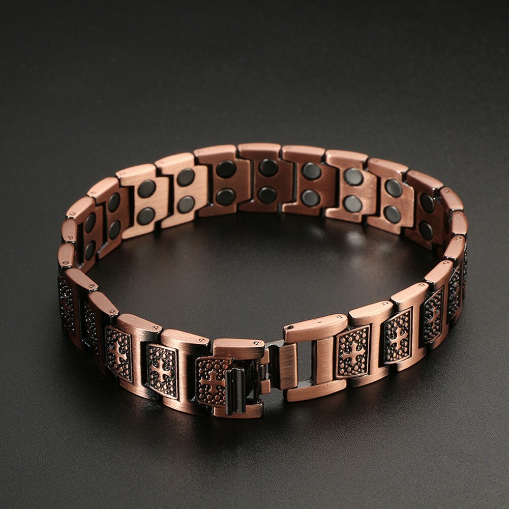 100% Pure Copper Energy Chain Bracelet Magnets Cross Crucifix Therapy Health