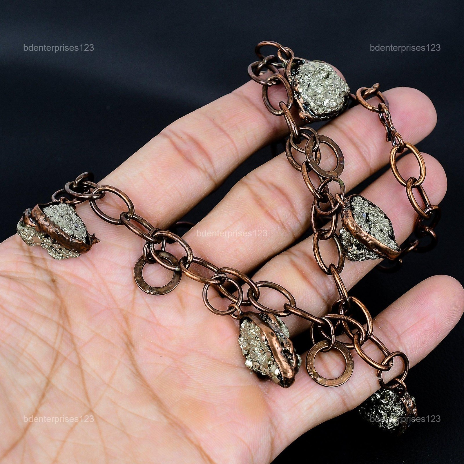 Copper Pentagon Pyrite Rough Gemstone Chain Electroformed New Necklace Jewelry