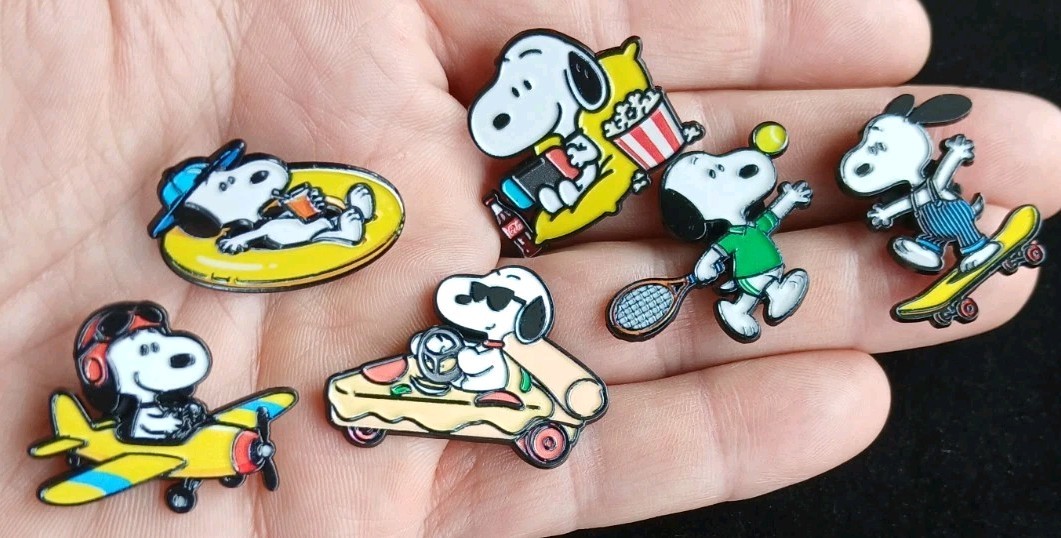 Snoopy Sports Pin SET Lot 6 Charles Schultz ENAMEL PIN Tennis Skateboard Pizza