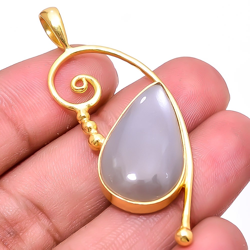 Moonstone – Sri Lanka Gold Plated Gemstone 925 Sterling Silver Pendant 2.11″ P43