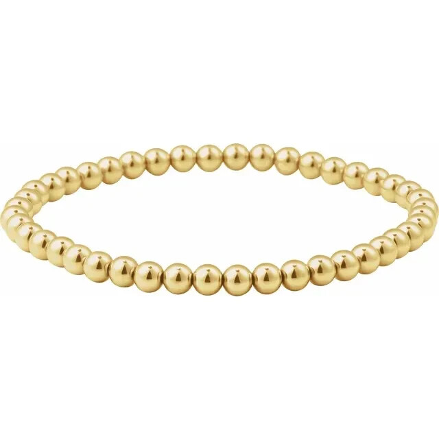 3 – 14K Yellow Gold Filled Beaded Elastic Bracelet 6 1/2″ – 1-4mm, 1-5mm, 1-6mm