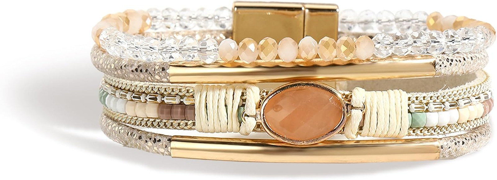 Boho Bracelets for Women Leather Wrap Bracelets for Women Trendy Multi-Layer Bea