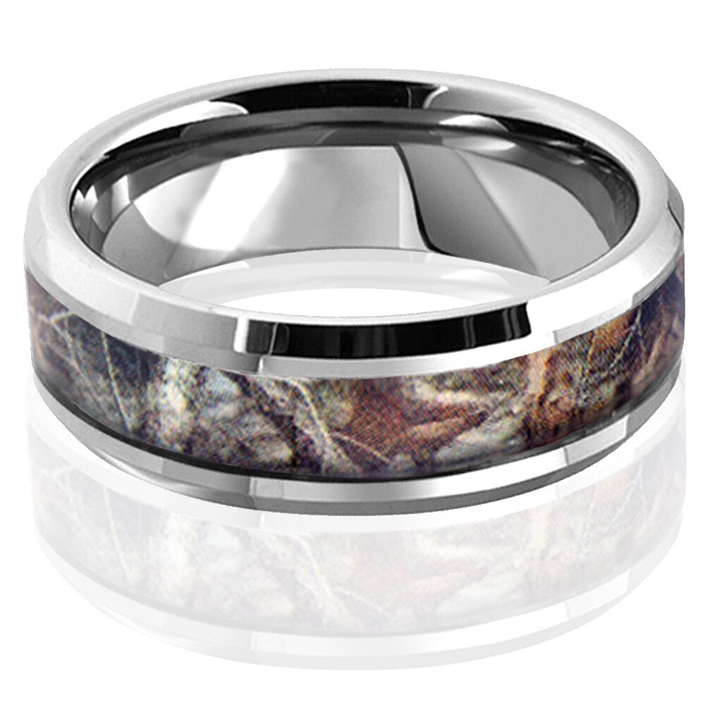 🔥 Silver Titanium Real Forest Oak Camo Ring Mossy Tree Men Wedding Band 8mm 6mm