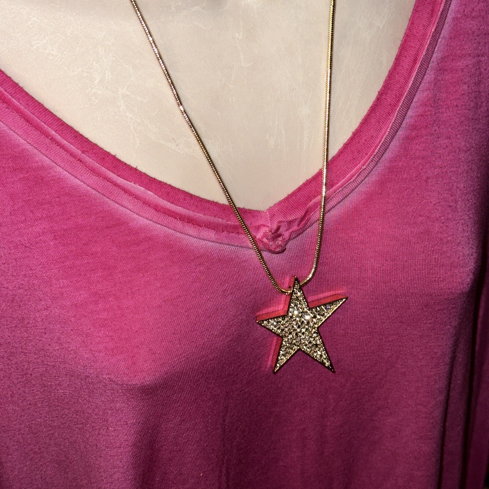J CREW Large Gold Snake Chain Rhinestone BLING STAR Necklace BID 4 CHARITY❤️264