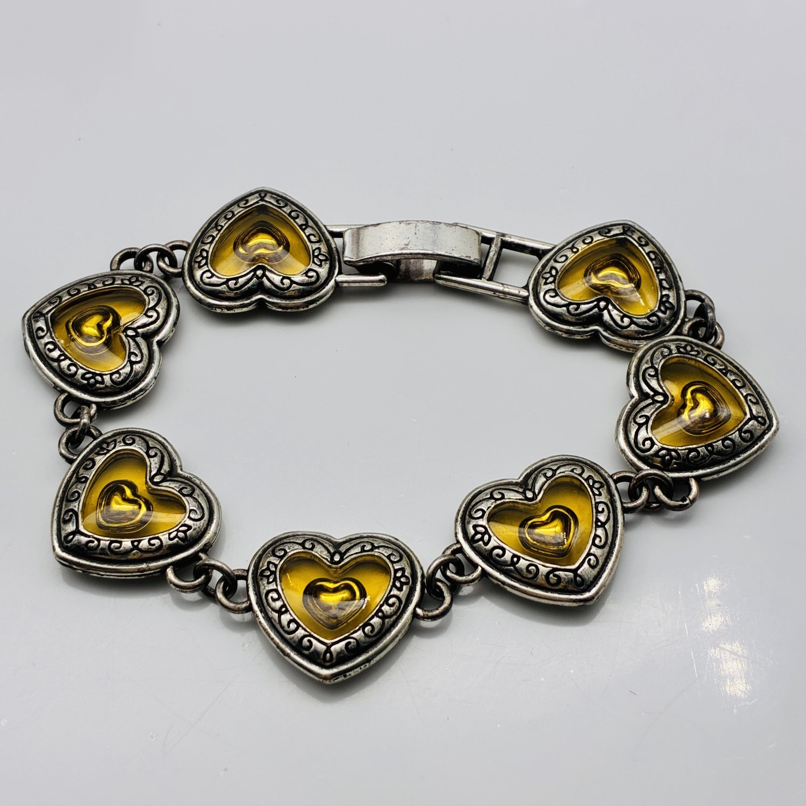 Heart Link and Chain Bracelets Lot of 2 Silver and Gold Tone Valentine