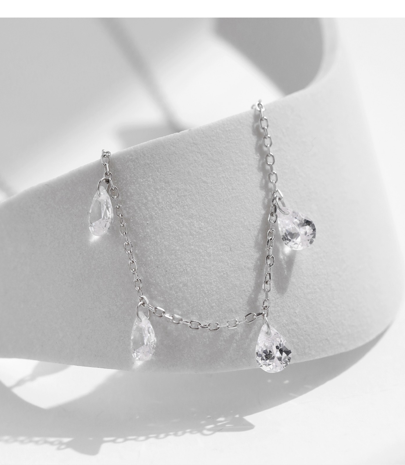 925 Sterling Silver CZ Teardrop Station Choker Necklace for Women