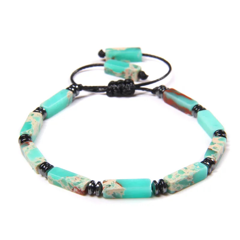 Natural Stone Bracelet Rectangle Lapis Lazuli Agates Tiger Eye Beads Adjustable
