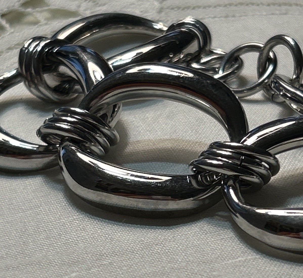 Chunky Stainless Steel Oval Link Bracelet Reversible Adjustable 7–8.5”