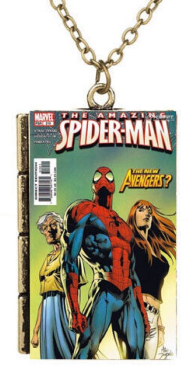Deadpool Spiderman Comic Books Illustrated Cover Pendant Necklace Free Gift Bag