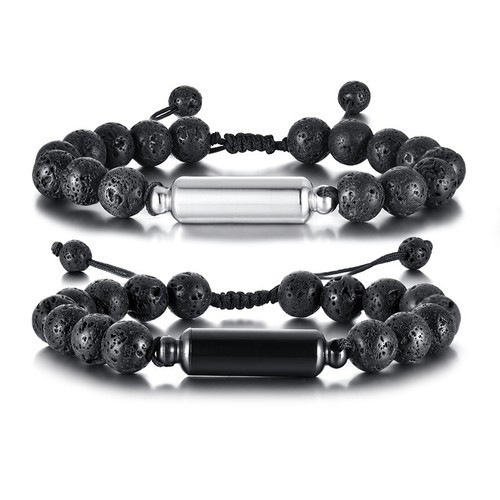 Vocalno Lava Stone Beaded Bracelet Ashes Urn Charm Memorial Cremation Keepsake