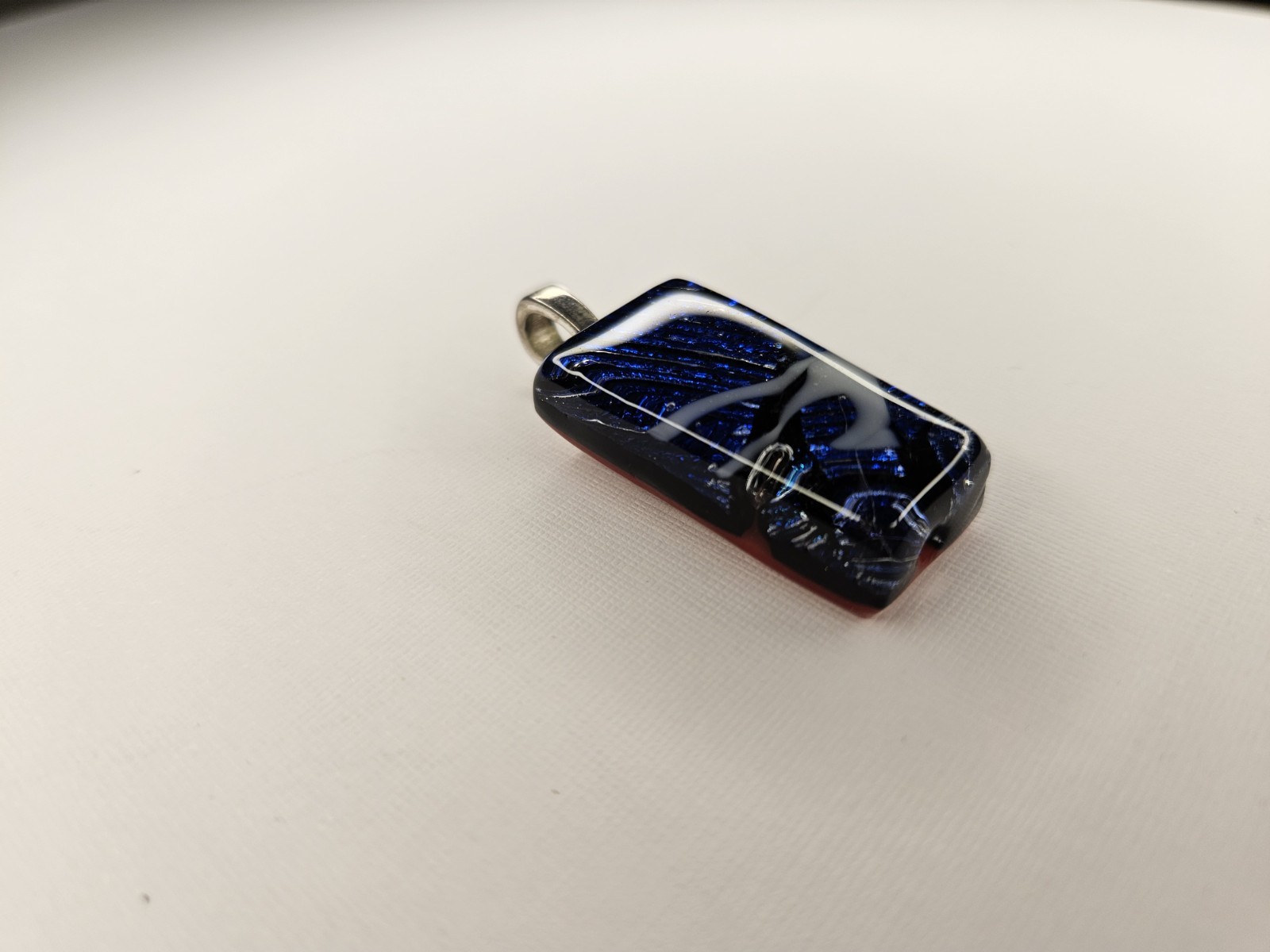 Blue Red Glass Rectangle Charm Pendant,
