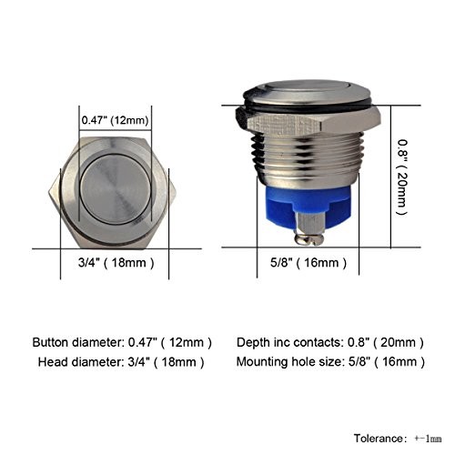 Ulincos Momentary Push Button Switch U16A1 1NO SPST Silver 16mm Silver