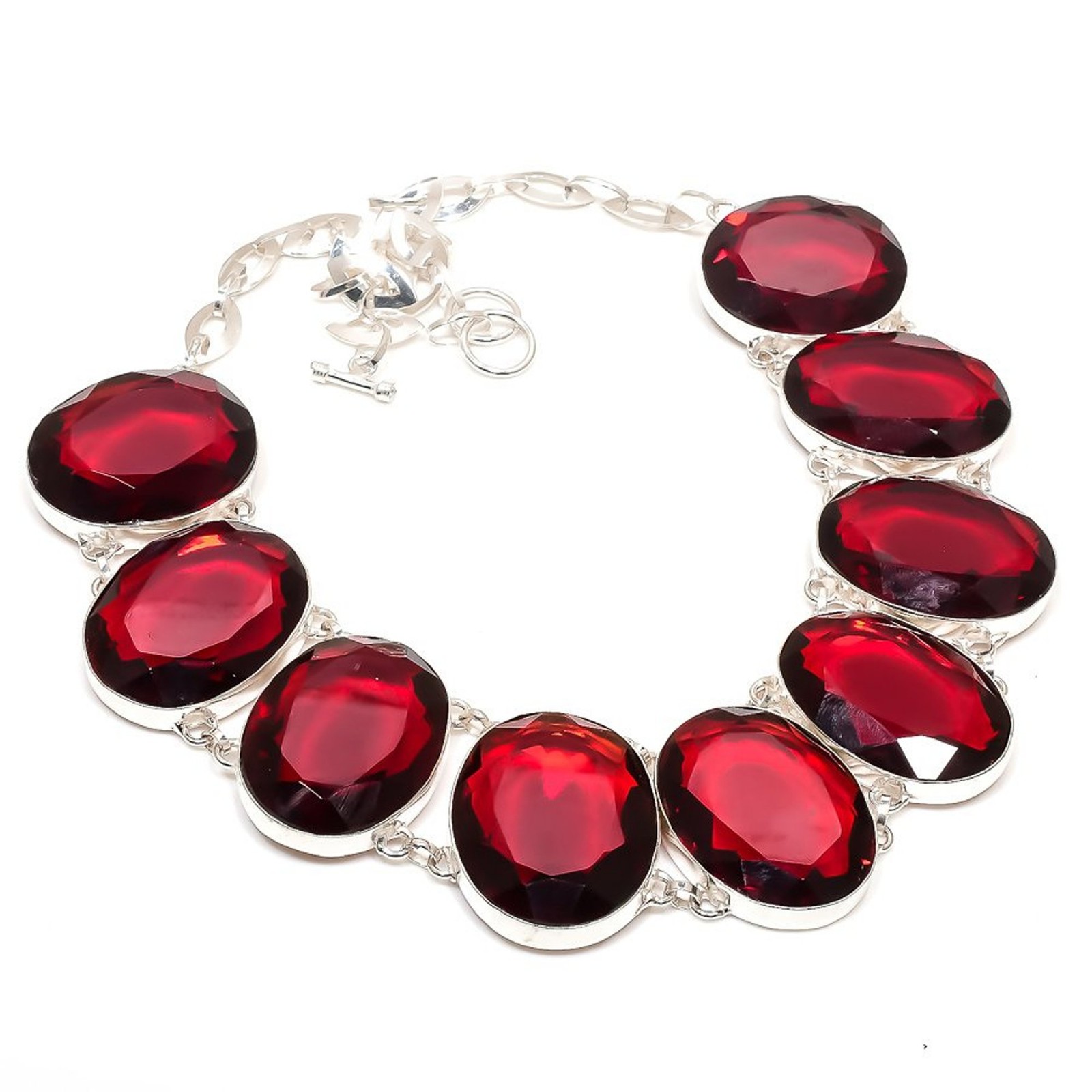 Faceted Mozambique Garnet Oval Shape Gemstone Gift Jewelry Necklace 18″ SR 1060