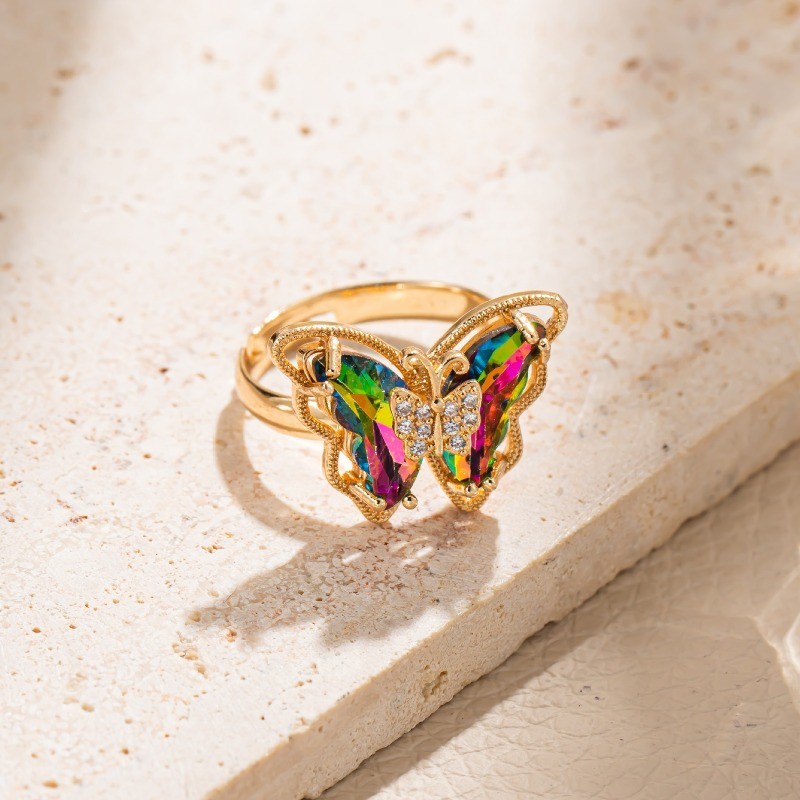 9Pcs Colorful Butterfly Ring Adjustable Stackable Rings Women Jewelry Gift