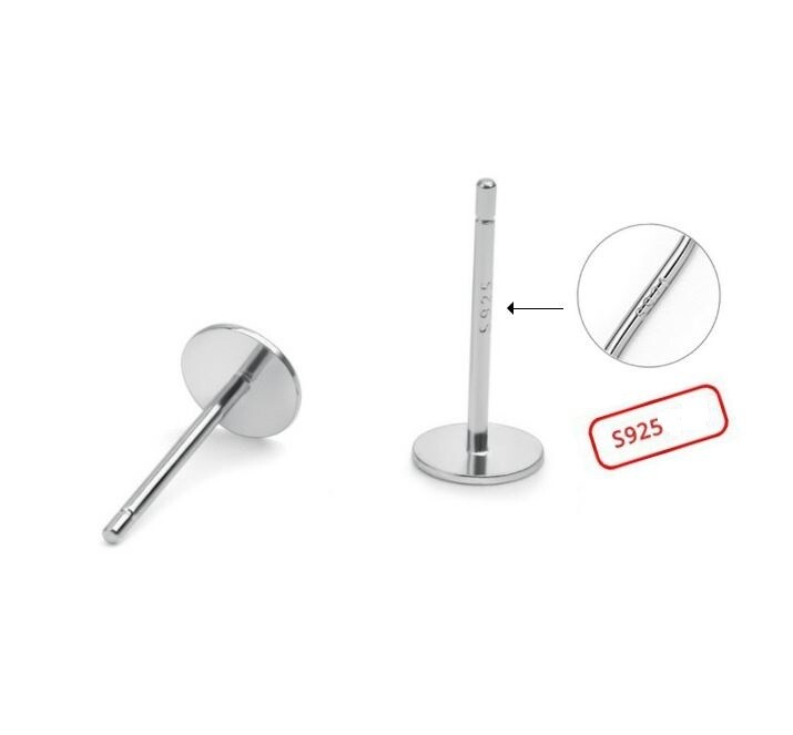 S925 Sterling Silver Earrings Posts Ear Stud Flat Pin with Backs DIY Findings