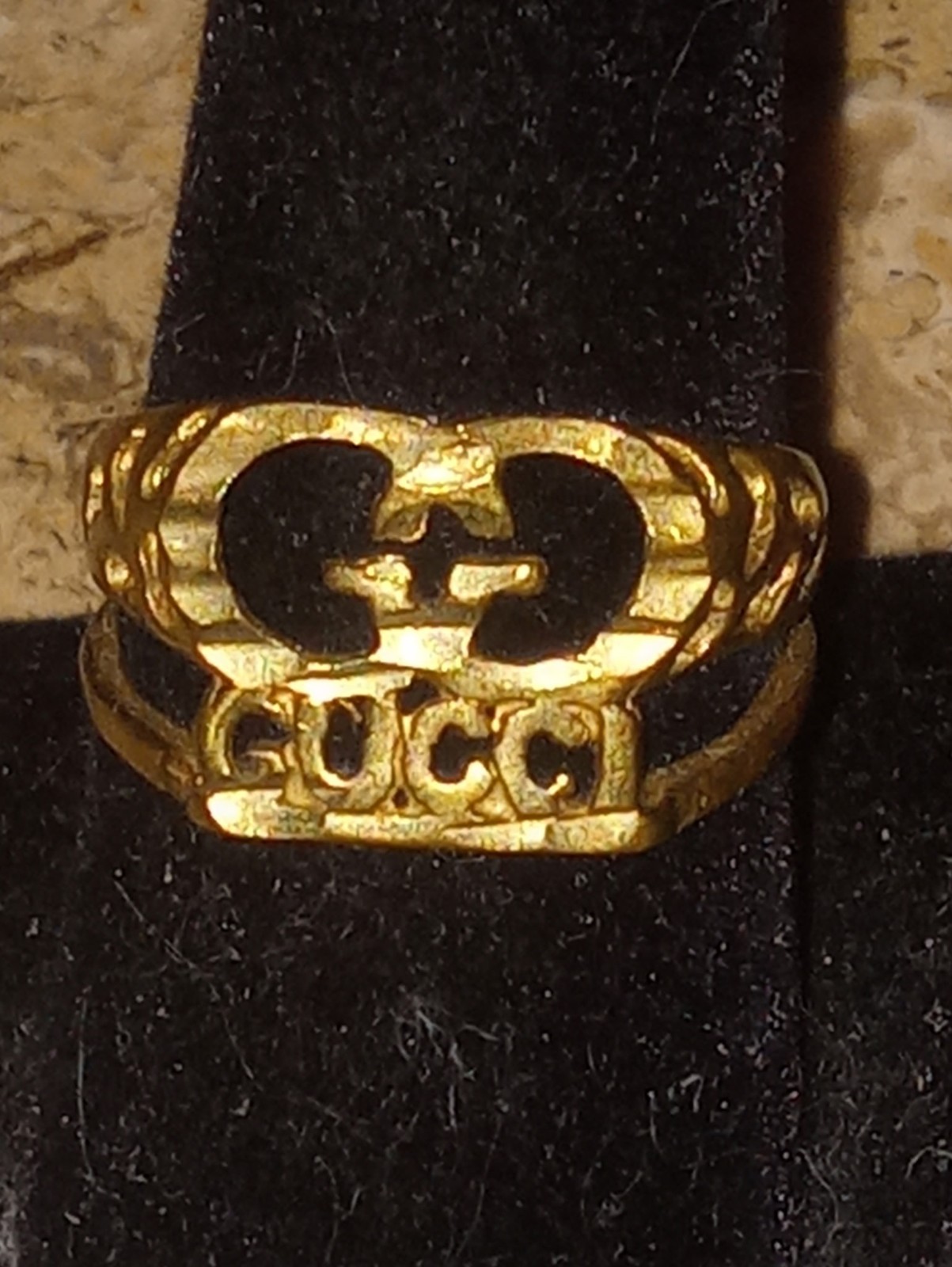 Rare Vintage 24K Gucci Logo Gold Ring Sz 9- Hard To Find Full Name Not Initials