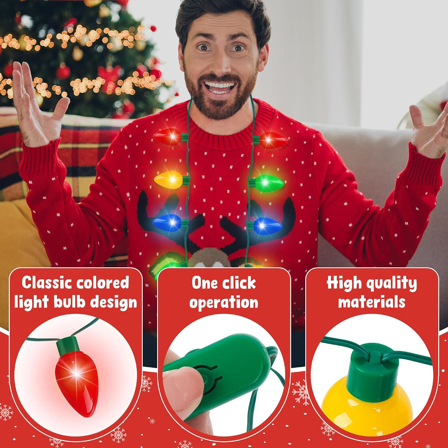 Christmas Light Necklace, 3PCS Christmas Necklace with 3 Flash Modes, Colorful X