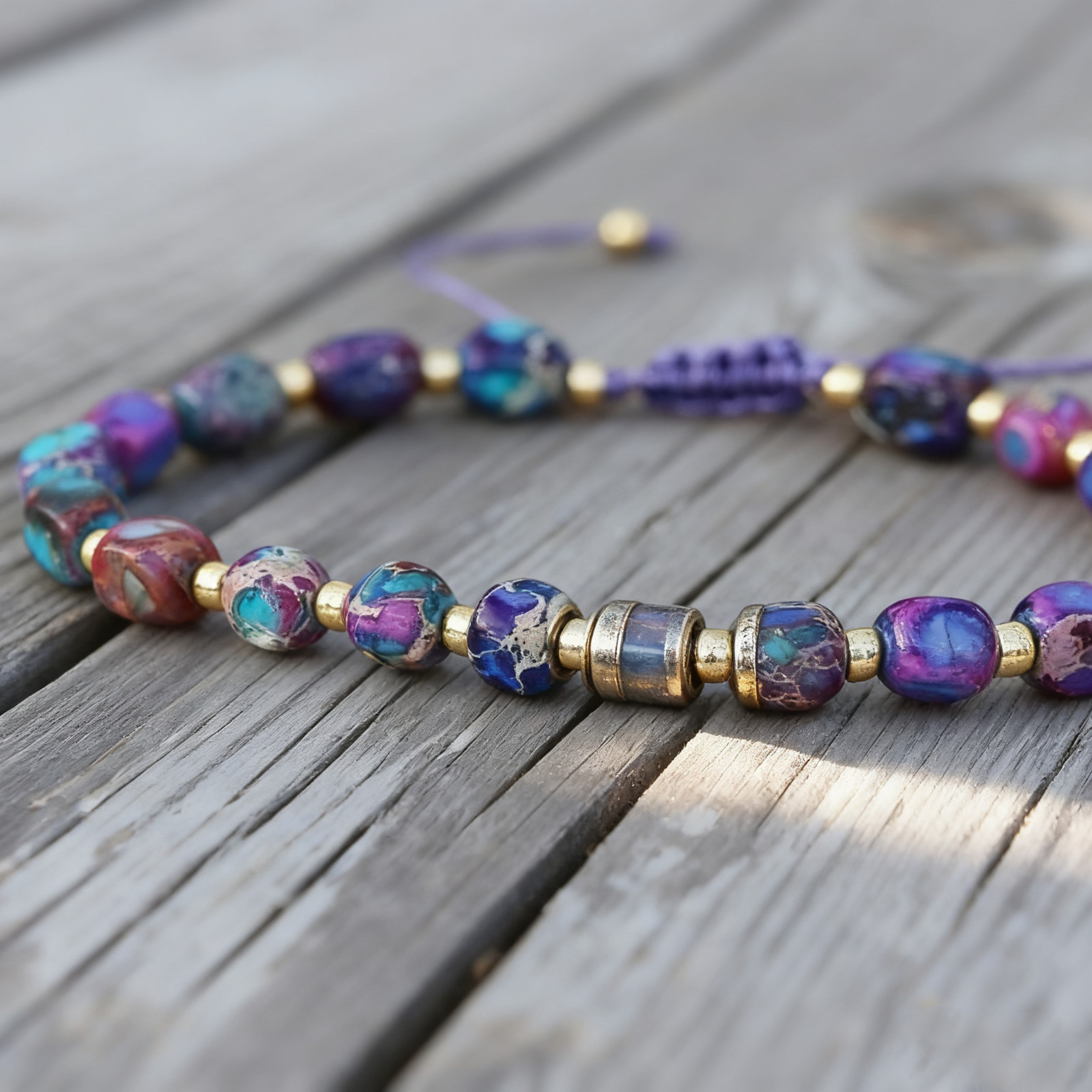 Imperial Jasper Bead Bracelet Handmade Purple Rope Wrap Jewelry For Women Gift