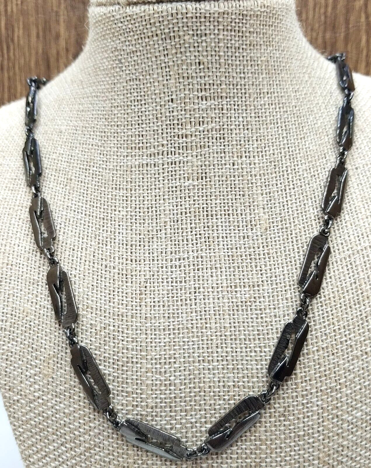 Gunmetal Dark Steel Gray Gothic Unique Link Necklace Layering Unisex 23.5″