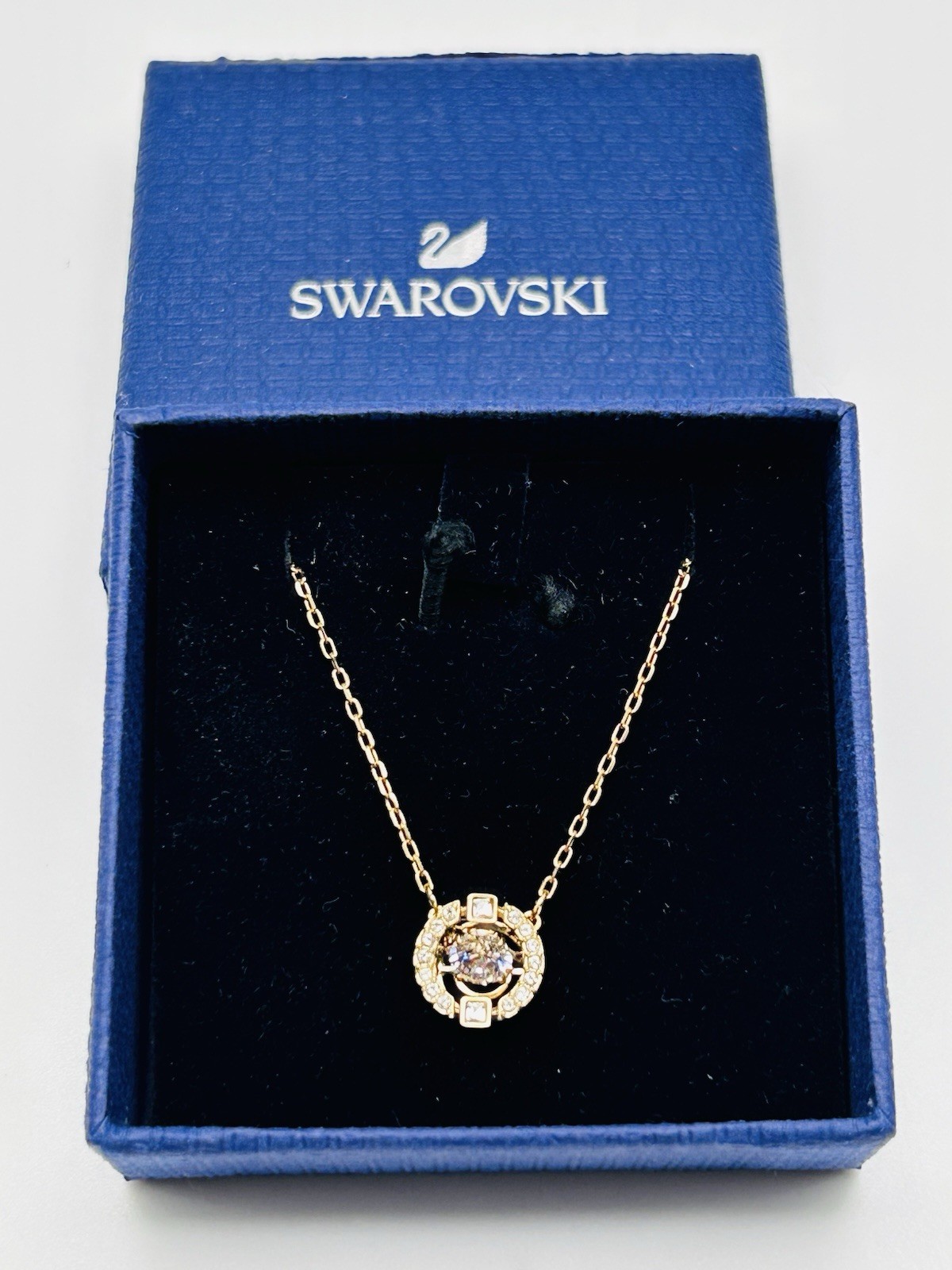 Swarovski Sparkling Dance Round Necklace Gold Tone White Floating Crystal NW Box