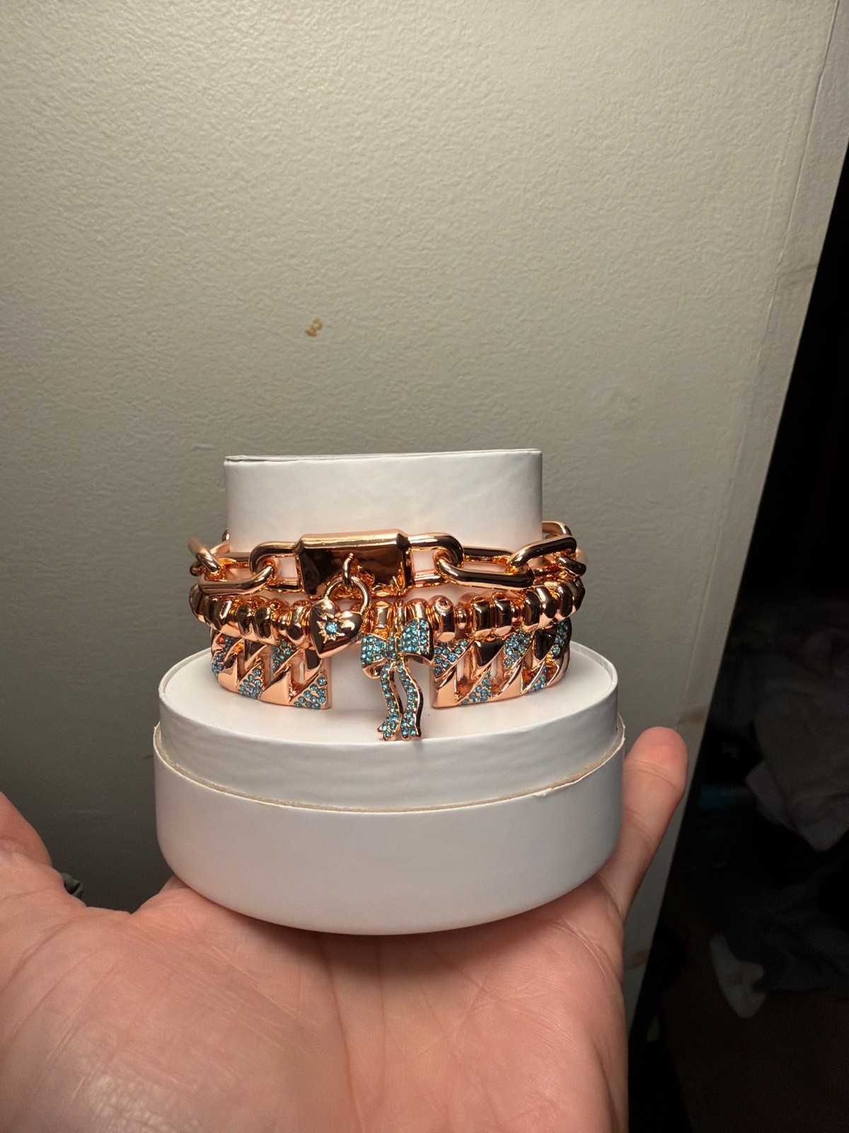 The sweetheart lock Lab created stones Rose gold plating removable charms