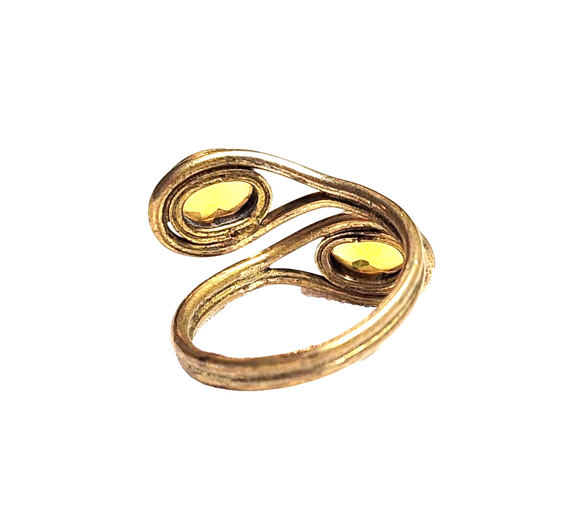 Artisan Yellow Citrine Faceted Oval Wrap Statement Ring Sz 7.5 Gold Tone Boho