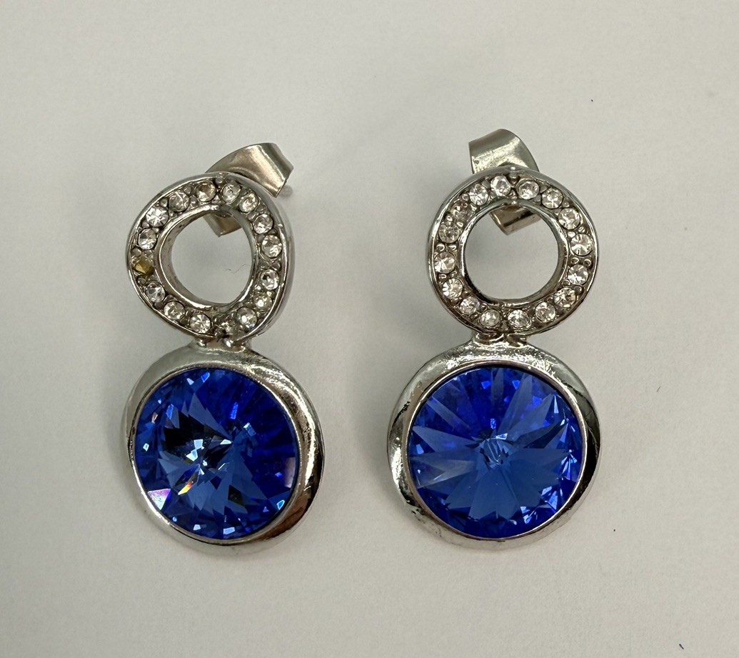 Linked Dangle Earrings Blue Rhinestones Prom Wedding Special Occasion