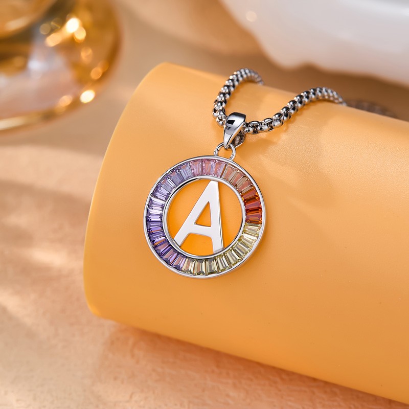 Initial Letter A-Z Necklace 24“ Chain CZ Cubic Zirconia Stone 925 Silver Pendant