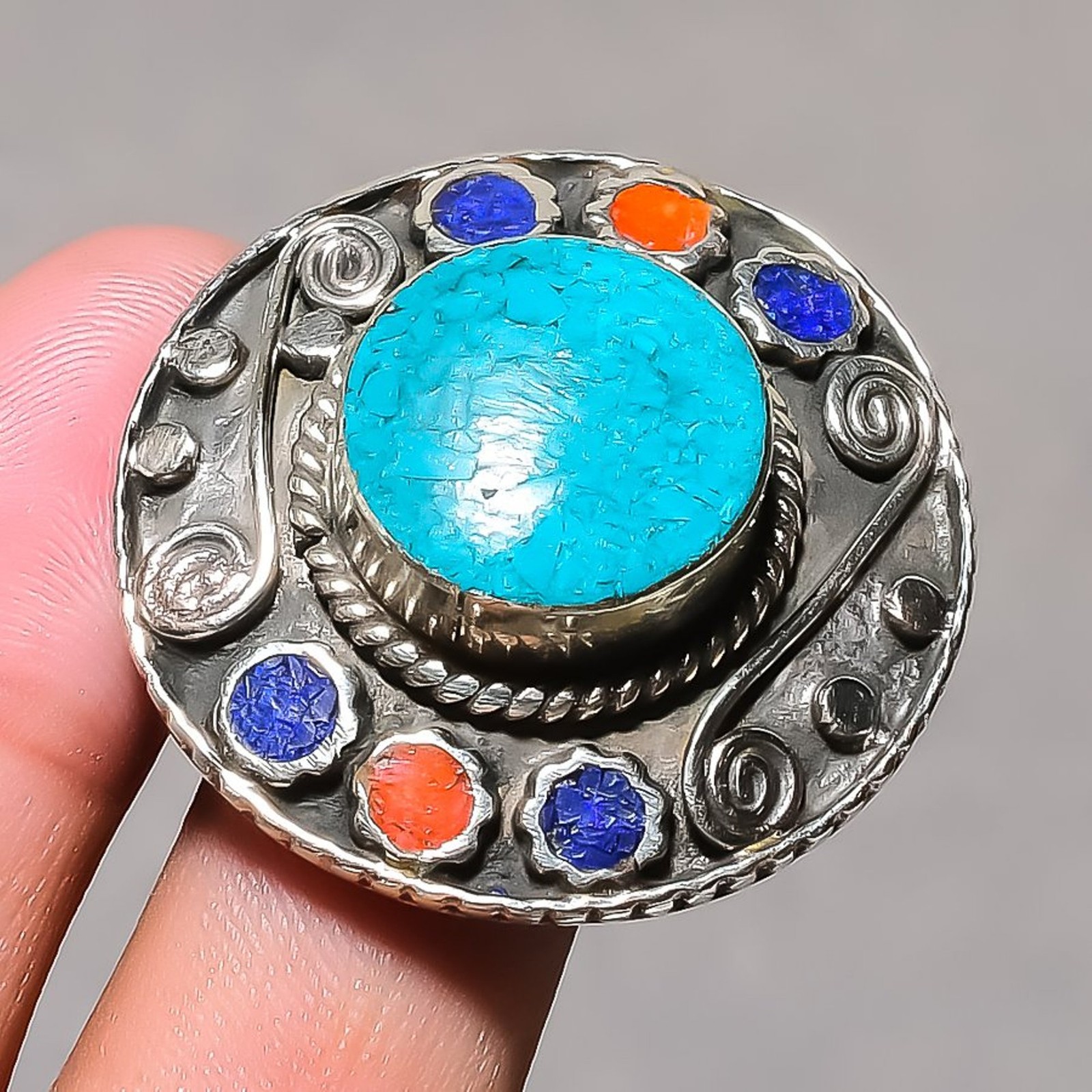 Tibetan Turquoise Coral Lapis Lazuli Handmade Gift Nepali Adjustable Ring SR 341