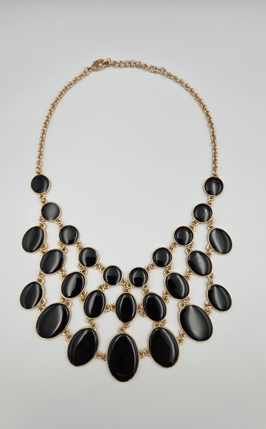 Nordstrom Tiered Bib Statement Necklace Gold Tone Oval Reversible Black Ivory