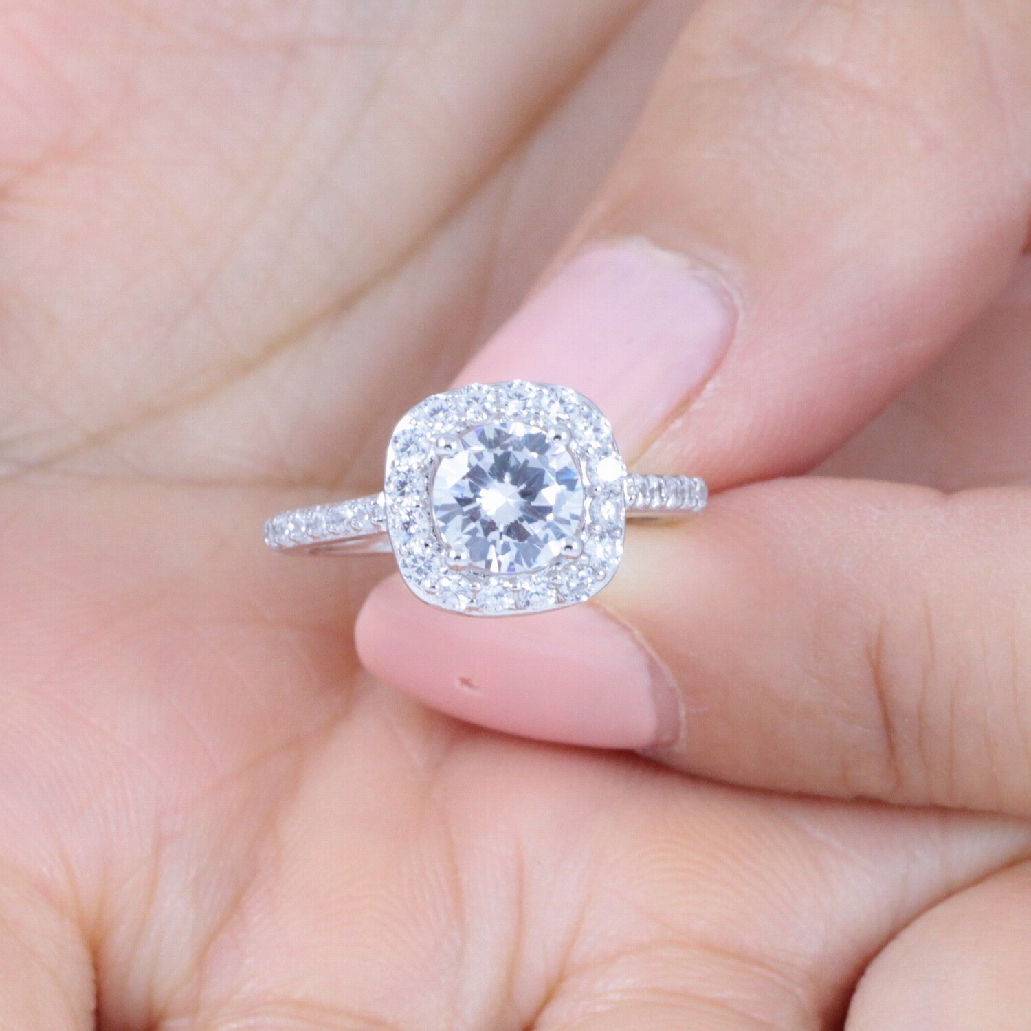 925 Sterling CZ Halo Silver Engagement Wedding Band Ring Women Size 2.5-15 SA52E