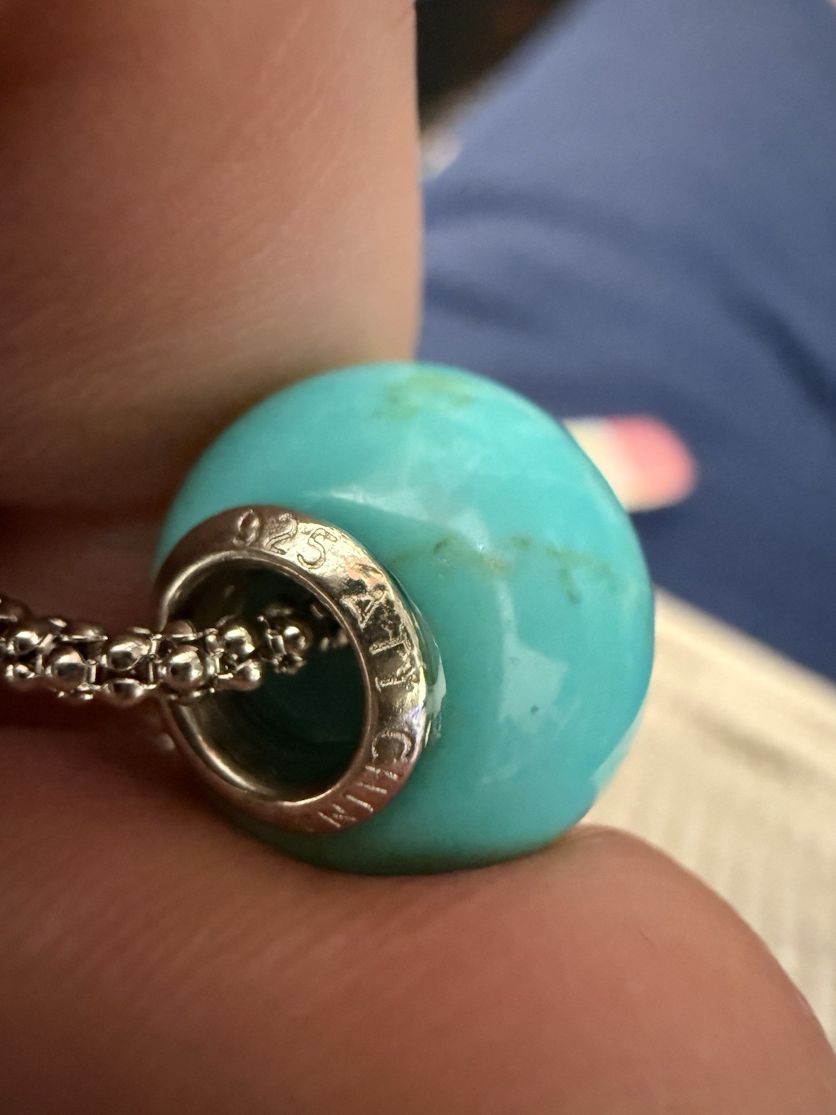 NWT Signed ATI Athra Set Sterling SilverSnakeChainNecklace& Turquoise, 925 Charm
