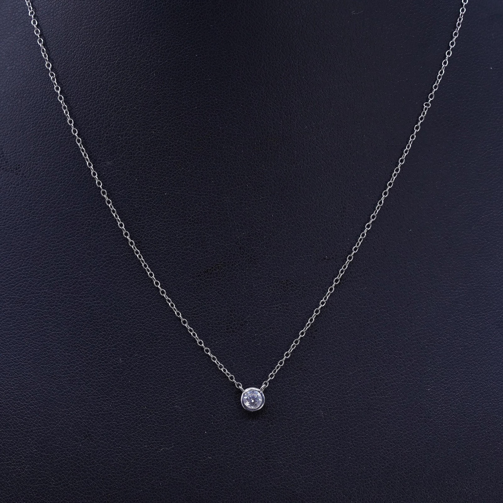 16” 1mm, vintage sterling silver 925 circle chain necklace with cz pendant