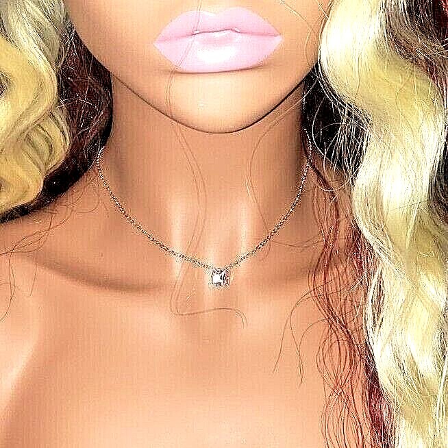 Princess-Cut Pendant Birthstone Cubic Zerconia Crystal Necklace Gold Chain