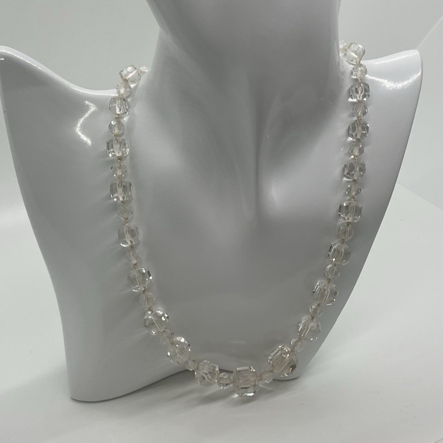 Clear Crystal Round Beaded Necklace Spring Ring Clasp White/Colorless