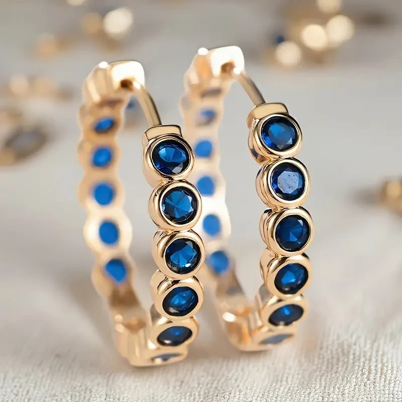 2 Ct Round Cut Simulated Blue Sapphire Fancy Hoop Earrings 14k Rose Gold Plated