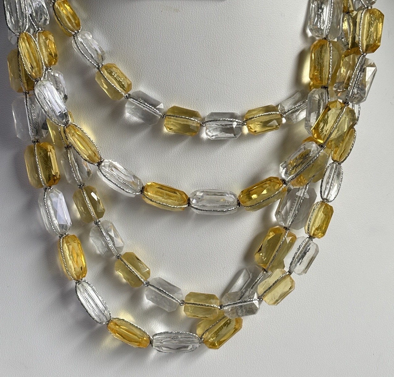 Vintage BaubleBar Yellow Clear Faceted Bead Statement Necklace Multi Strand