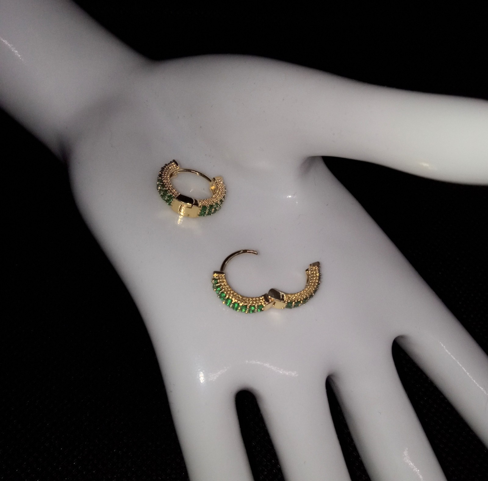 Emerald Green Pave Cubic Zerconia Gold Plated Huggie Earrings NWOT Fall ’25