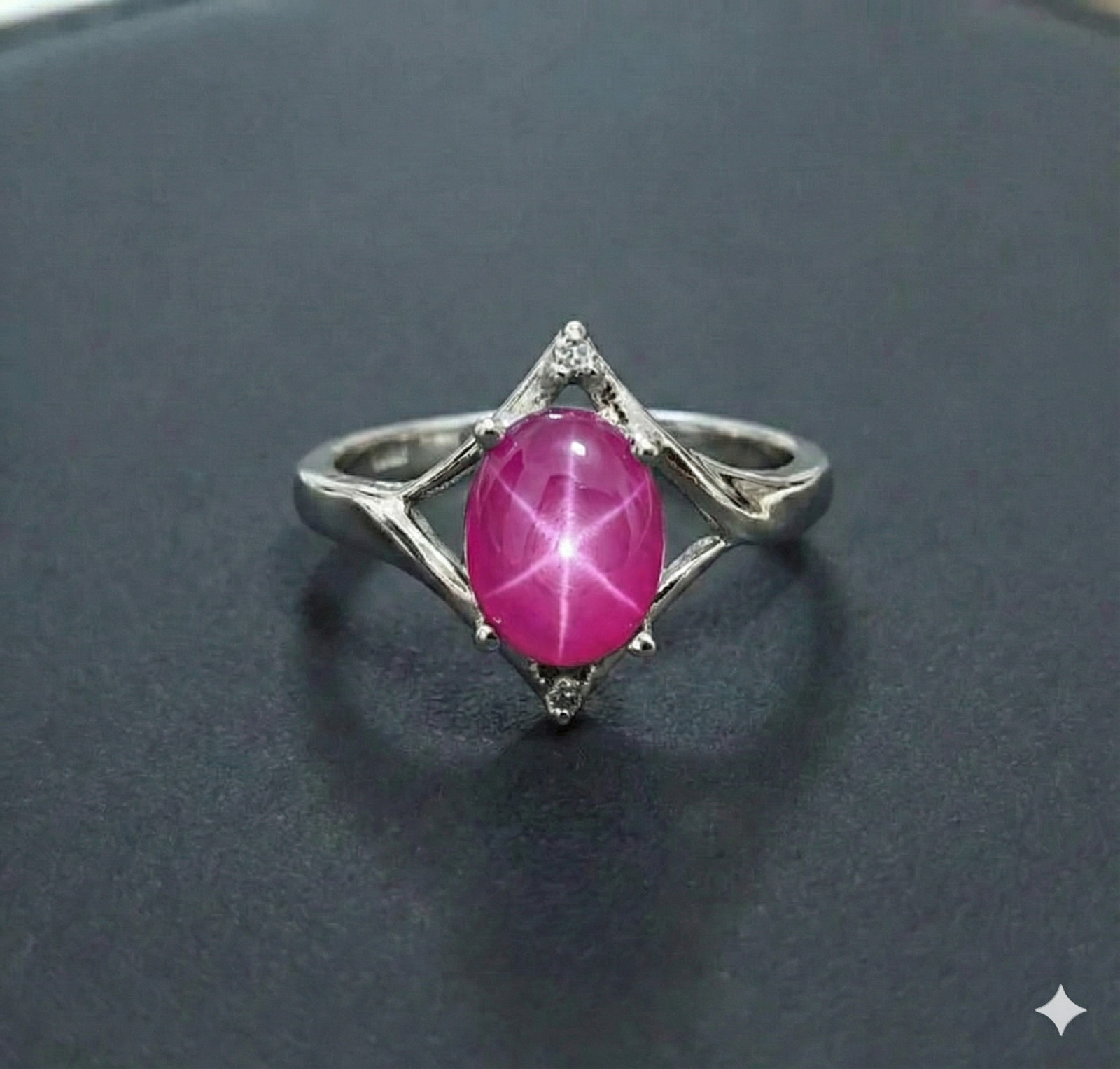 Lindy Pink Star Ruby Ring 925 Sterling Silver, 6 Rays Star Sapphire Ring