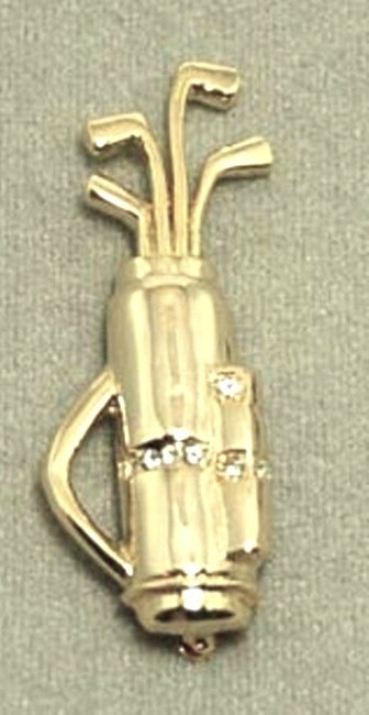 Gold Golf Bag with crystals pin – 2 1/8 in tall