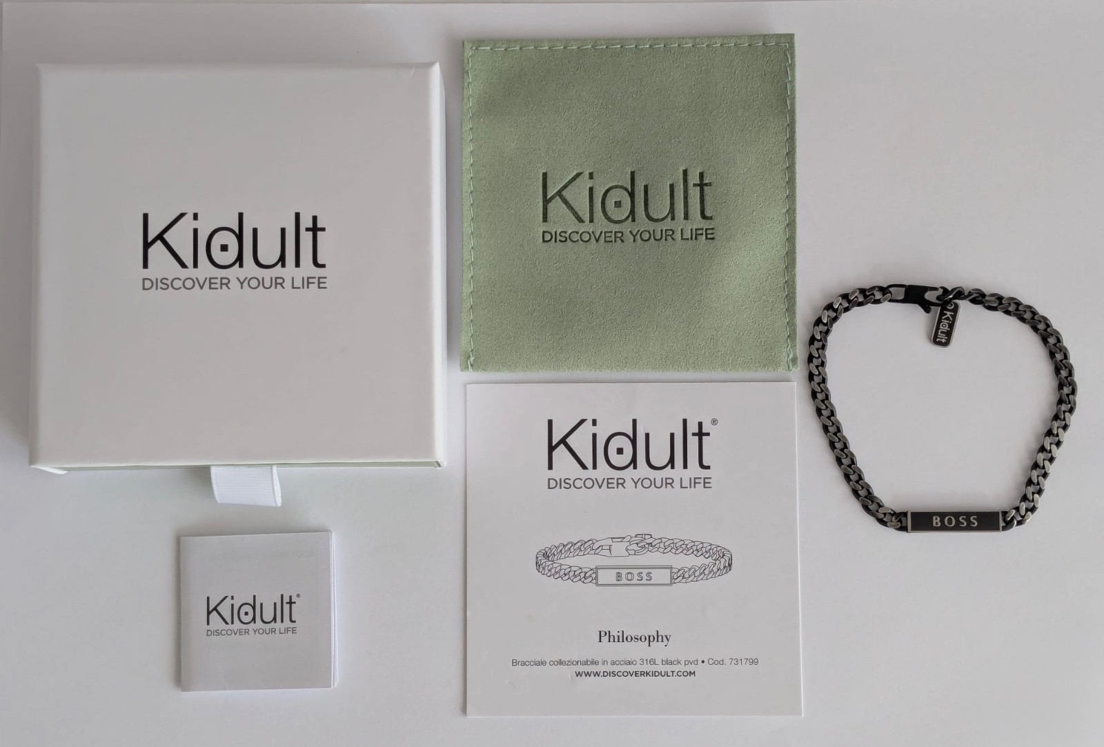 Kidult Philosophy Men’s Bracelet BOSS Groumette Chain Black Satin Steel 731799