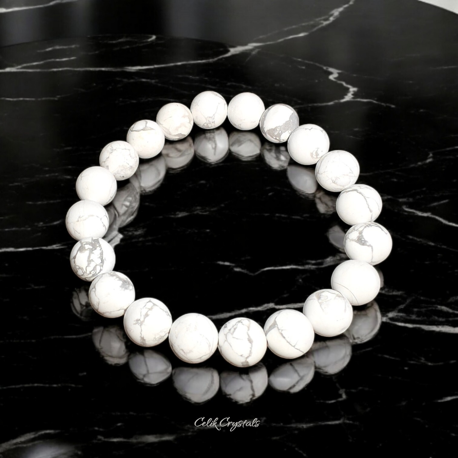 Howlite Bracelet 10mm Natural Stones Stretches Unisex Healing Handmade
