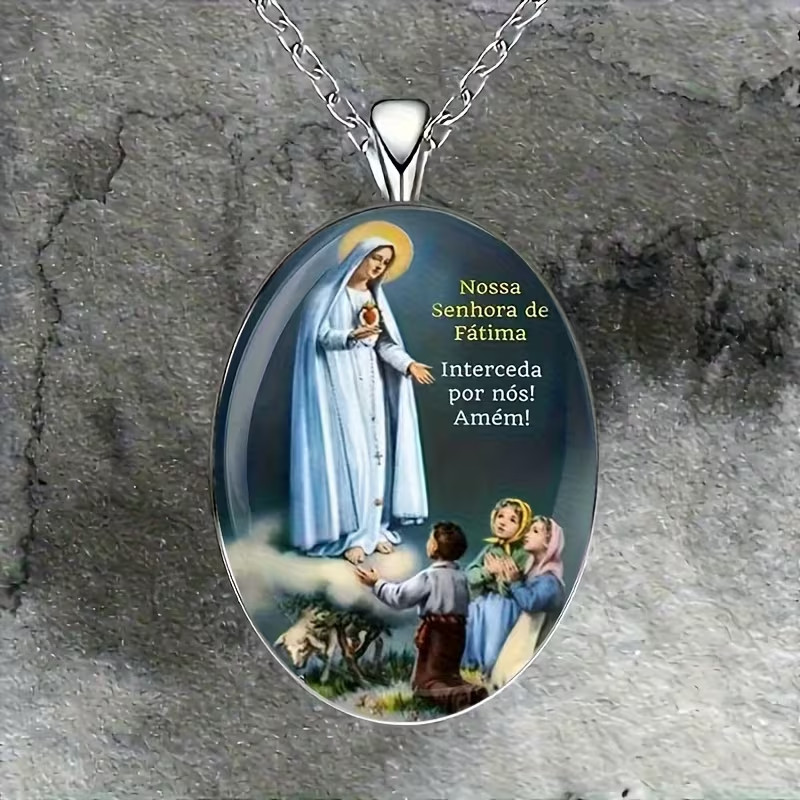Exquisite 2D design Oval-shaped necklace Our Lady Fatima with gift box